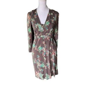 Boden - Taupe Multi-Color Abstract Floral Stretchy Knit Cross Body Dress Sz 4